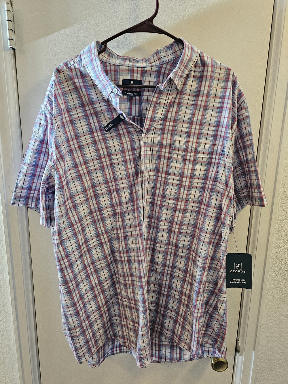 George Short-Sleeve Plaid Button-Down Shirt - Red, Blue & White